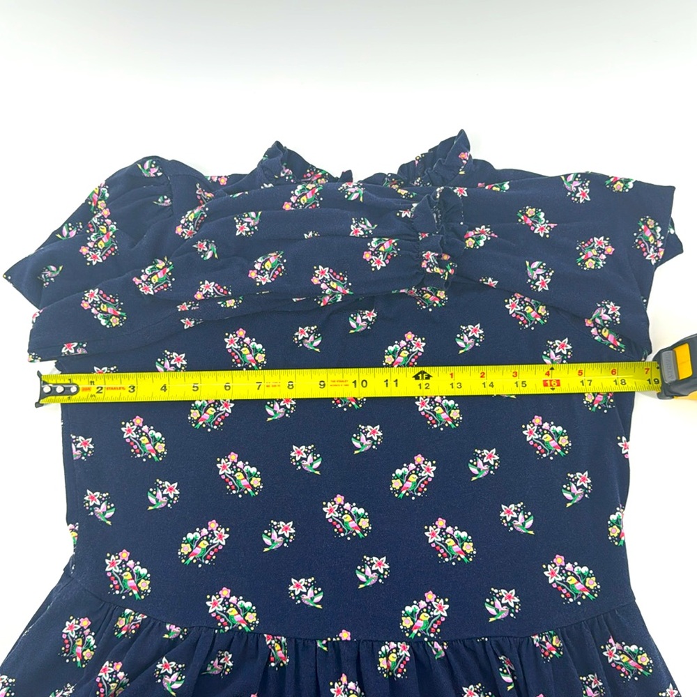 Boden Navy Pretty Bird Floral Clara Long Sleeve Ruffle Neck Jersey Dress - Picture 9 of 9